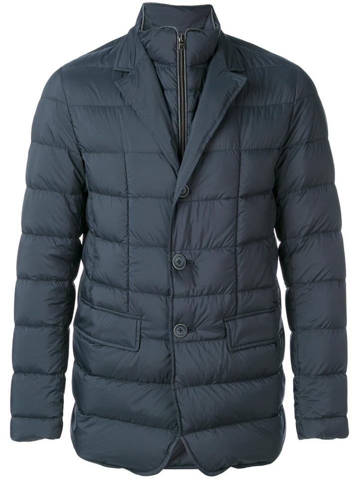 Herno - Quilted Zip Collar Blazer - Men - Feather Down/polyamide/polyurethane/virgin Wool - 52, Blue, Feather Down/polyamide/polyurethane/virgin Wool