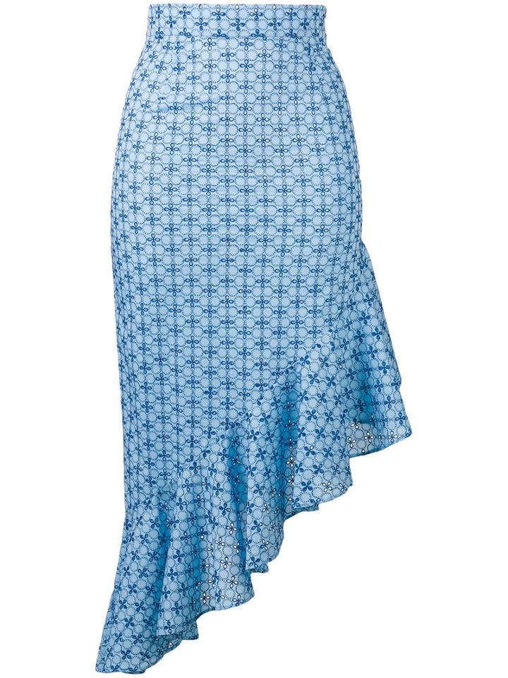 Daizy Shely Patterned Fitted Frill Dress, Women's, Size: 38, Blue, Cotton