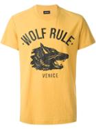 Diesel Wolf Print T-shirt, Men's, Size: L, Yellow/orange, Polyester/cotton