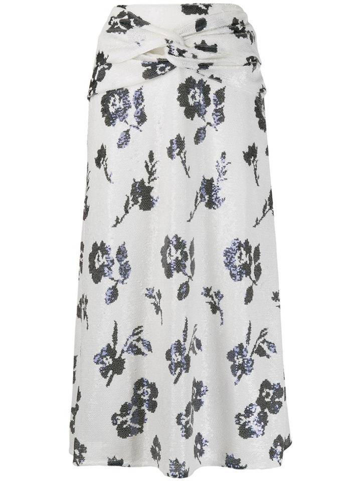 Self-portrait Sequinned Floral Print Skirt - White