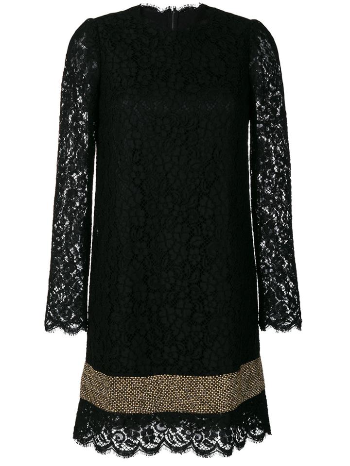 Dolce & Gabbana Lace Dress With Crystal Panel - Black