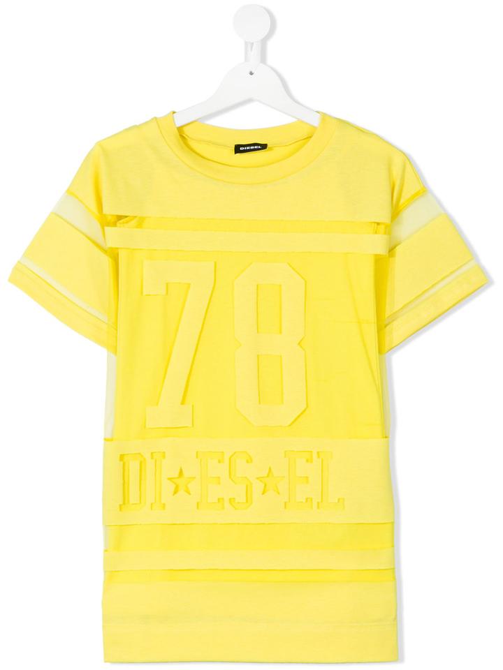 Diesel Kids - Sheer Panel T-shirt - Kids - Cotton/polyester - 8 Yrs, Yellow/orange