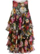 Dolce & Gabbana Tiered Floral Print Dress - Black