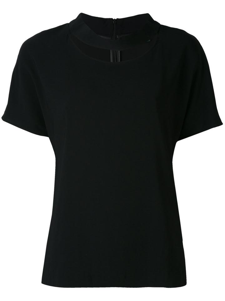 Eleventy - Cut-out Round Neck T-shirt - Women - Spandex/elastane/viscose - 44, Black, Spandex/elastane/viscose