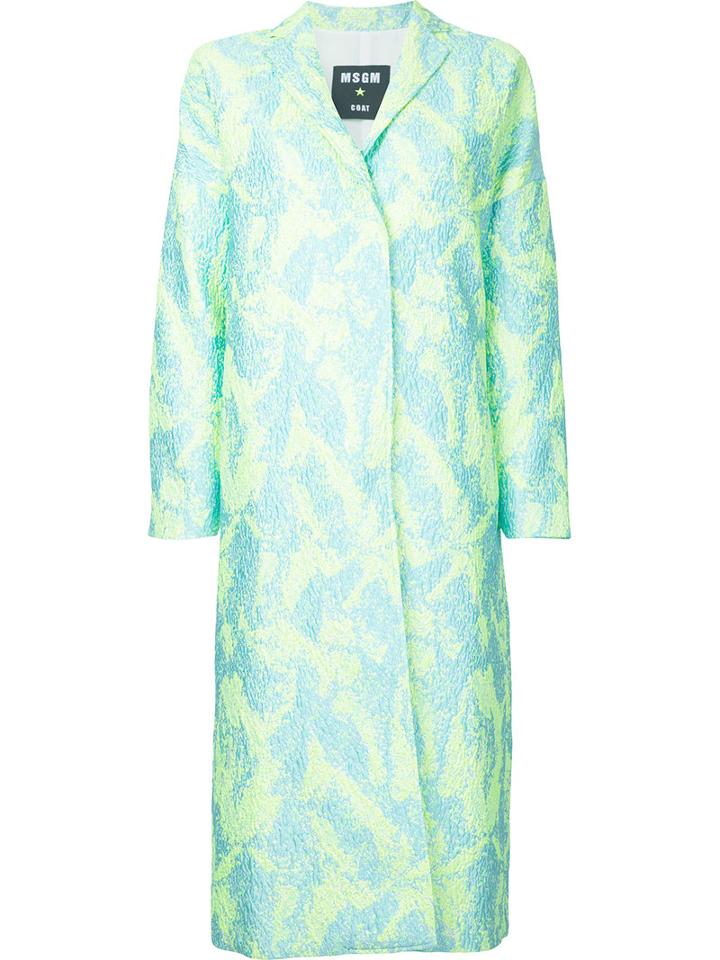 Msgm Textured Midi Coat, Women's, Size: 46, Green, Polyamide/polyester/metallic Fibre