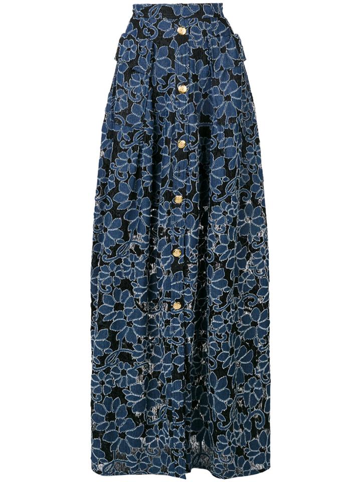 Talbot Runhof Floral Maxi Skirt - Black