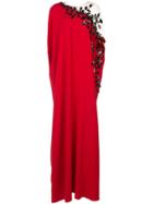 Oscar De La Renta Cascade Sleeveless Illusion Embroidered Caftan