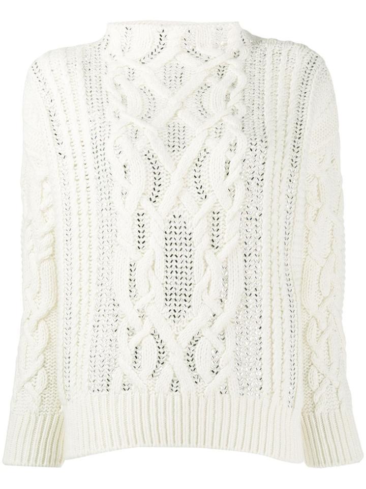 Ermanno Scervino Glass-embellished Chunky Sweater - White