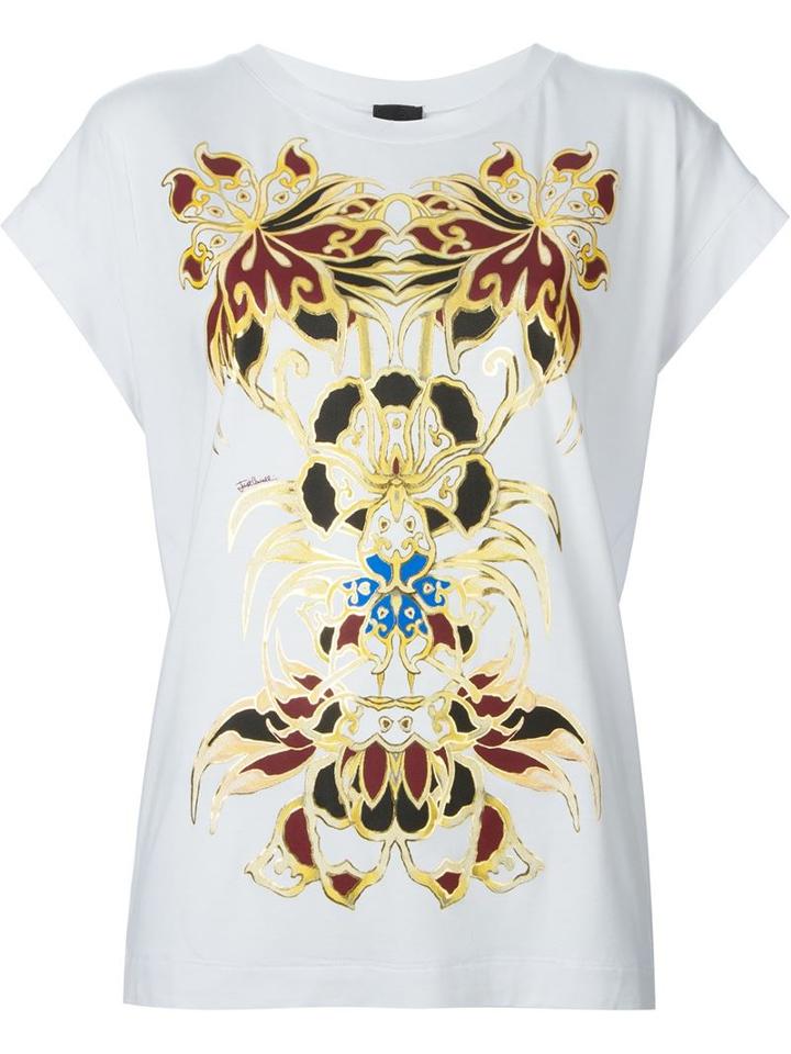 Just Cavalli Abstract Floral Print T-shirt, Women's, Size: Xs, White, Spandex/elastane/viscose