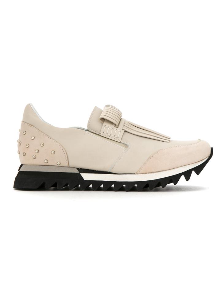 Mara Mac Embellished Leather Sneakers - Nude & Neutrals