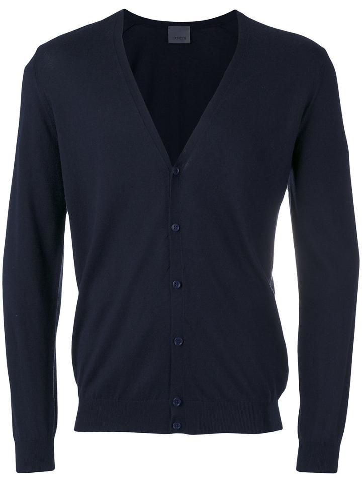 Laneus V-neck Cardigan, Men's, Size: 54, Blue, Silk/cashmere