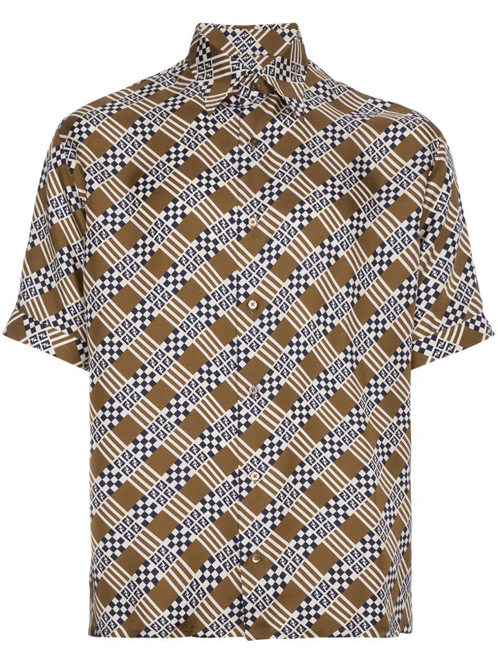 Fendi Silk Logo Patterned Bowling Shirt - Brown