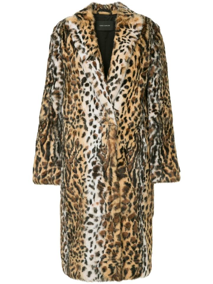 Cédric Charlier Leopard Print Coat - Brown