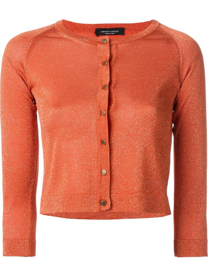Roberto Collina Cropped Cardigan, Women's, Size: M, Yellow/orange, Viscose/polyester