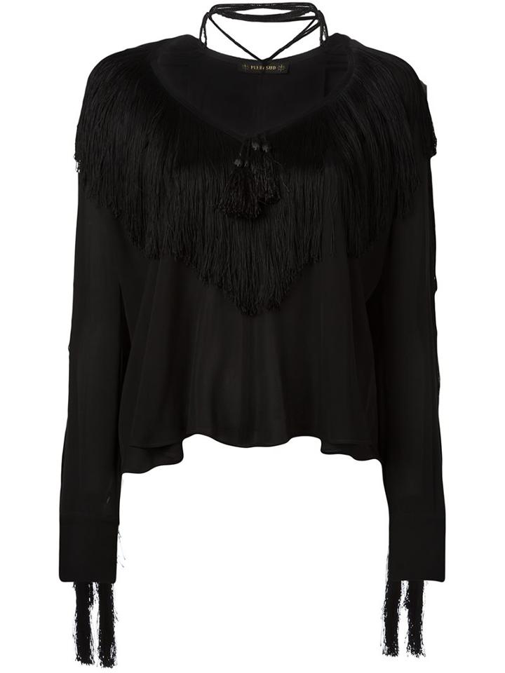 Plein Sud Fringed Blouse, Women's, Size: 36, Black, Silk