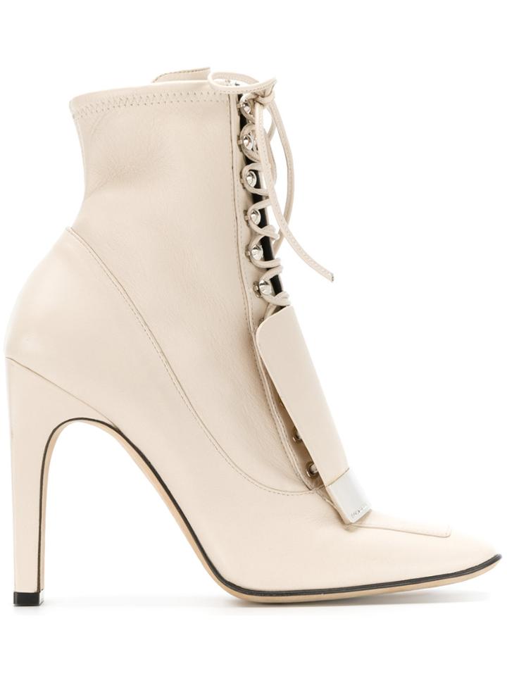 Sergio Rossi Metallic Plaque Lace-up Boots - Nude & Neutrals