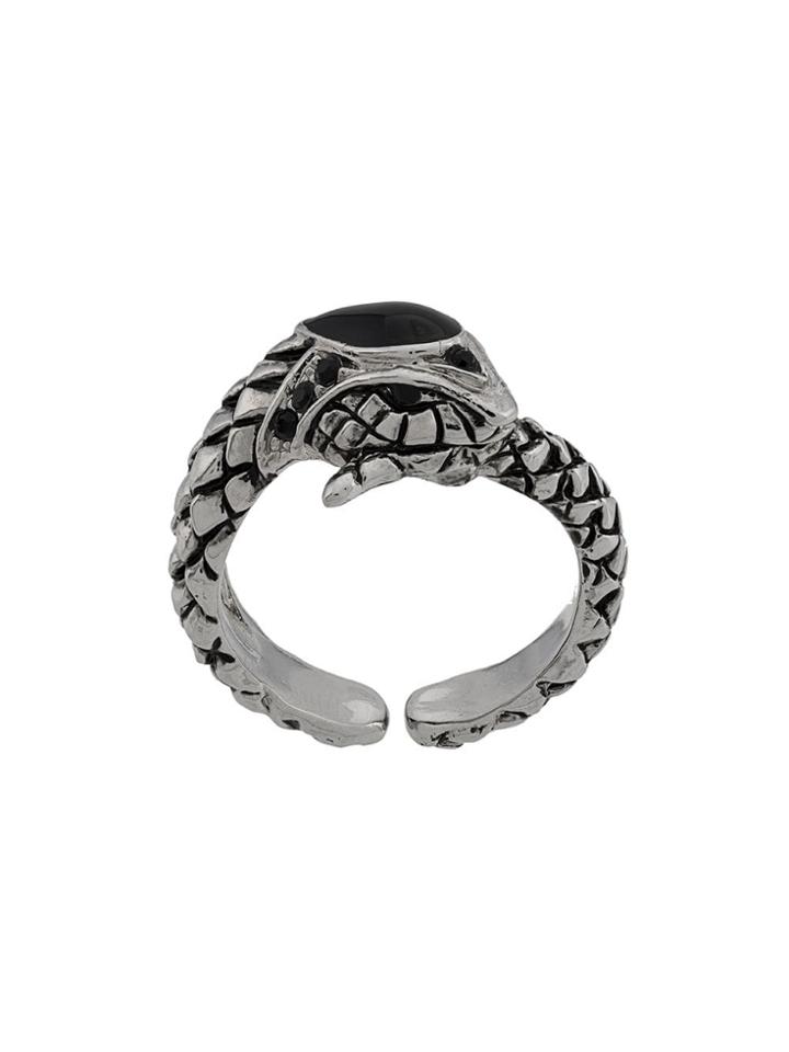 Roberto Cavalli Engraved Snake Ring - Silver
