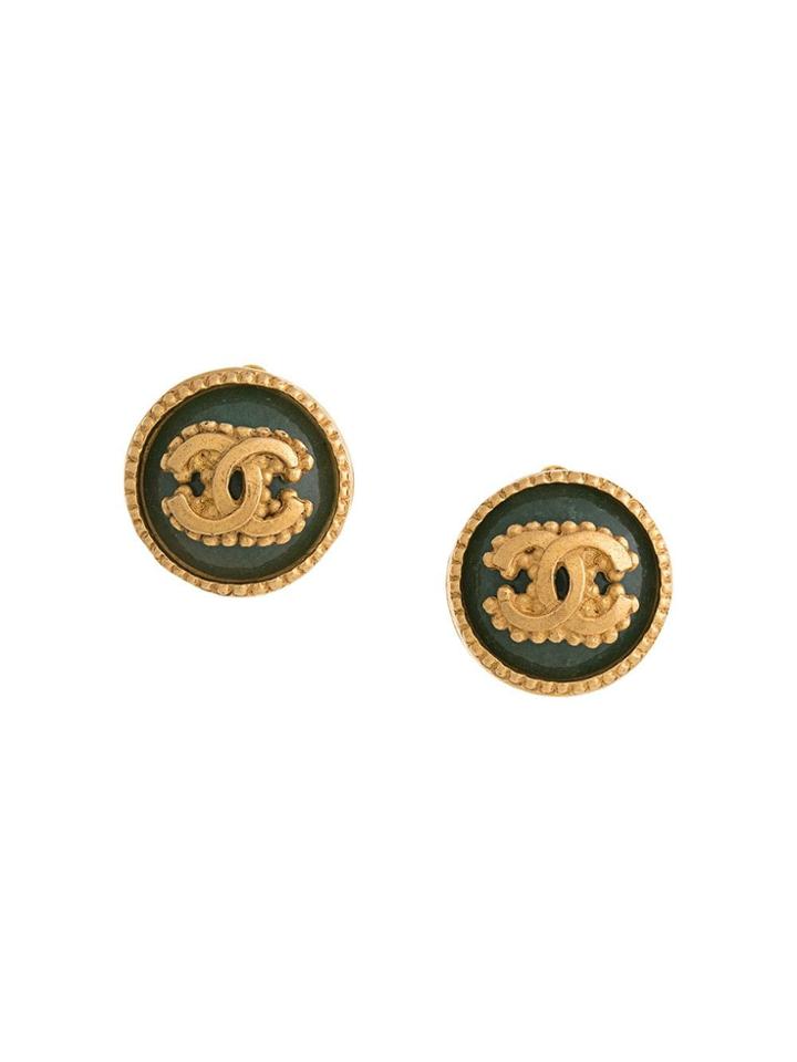 Chanel Vintage Chanel Vintage Cc Logo Stone Earrings - Gold