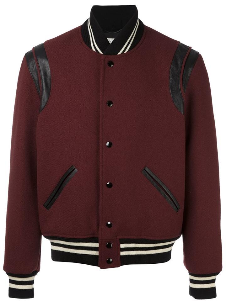 Saint Laurent Classic Teddy Jacket, Men's, Size: 52, Red, Cotton/lamb Skin/polyamide/virgin Wool