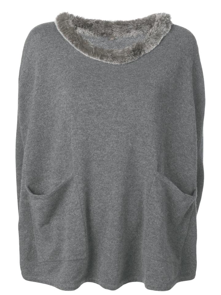 N.peal Fur Pocket Cashmere Poncho - Grey