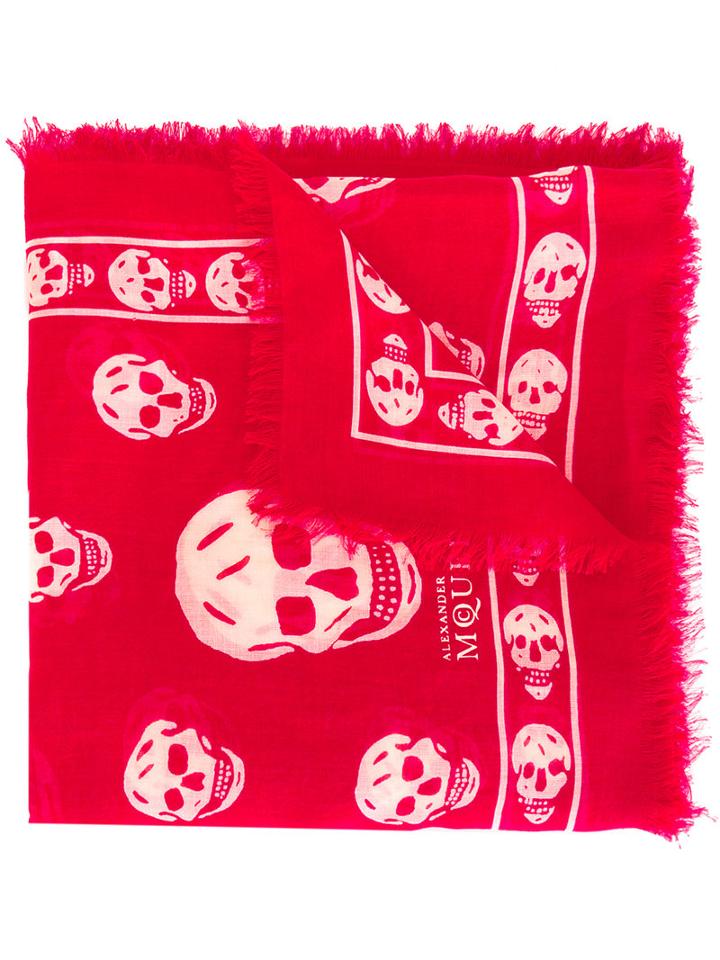 Alexander Mcqueen Skull Scarf, Women's, Red, Silk/modal