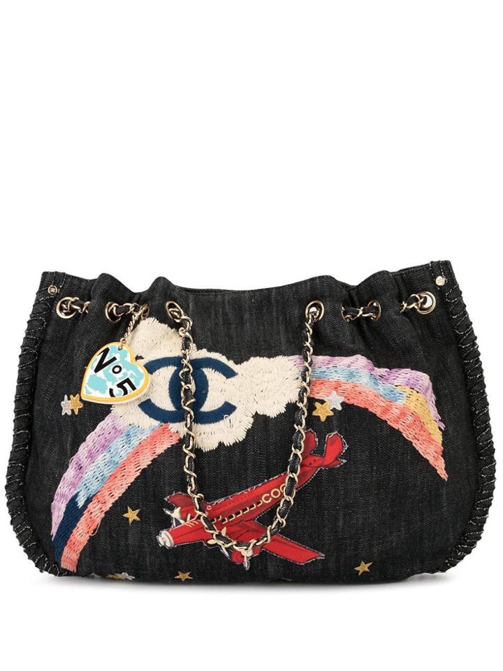 Chanel Pre-owned Jumbo Xl Rainbow Embroidery Tote - Blue