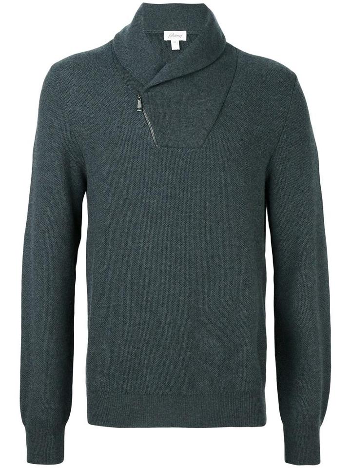 Brioni Zipped Neck Detail Pullover, Men's, Size: 52, Green, Cashmere