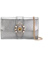Miu Miu Embellished Clutch, Women's, Grey, Lamb Skin/metal/glass