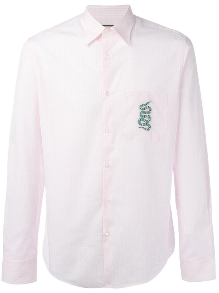Gucci Snake Embroidered Gingham Shirt, Size: 40, Pink/purple, Cotton