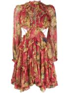 Zimmermann Floral Print Ruffle Dress - Red