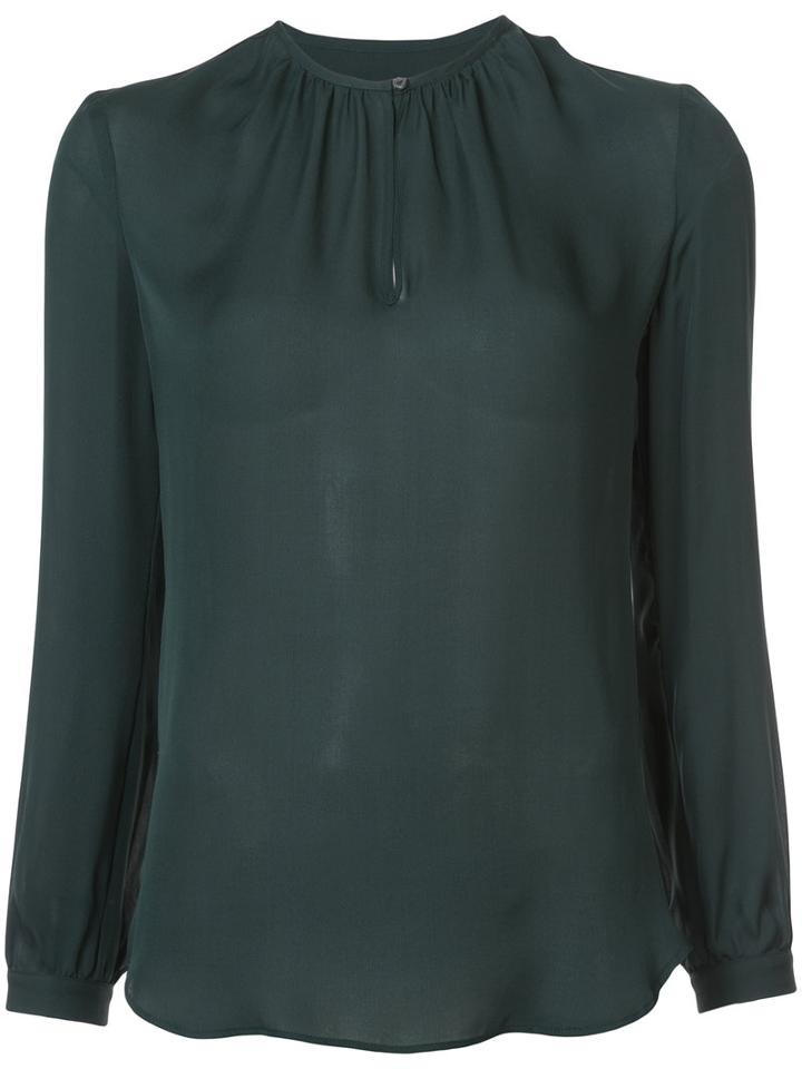 Nili Lotan - Gathered Detailing Semi-sheer Blouse - Women - Silk - M, Green, Silk