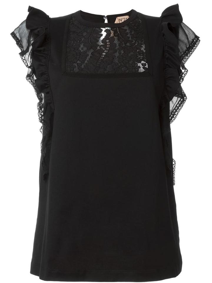 No21 Lace Panel Tank Top, Women's, Size: 44, Black, Cotton