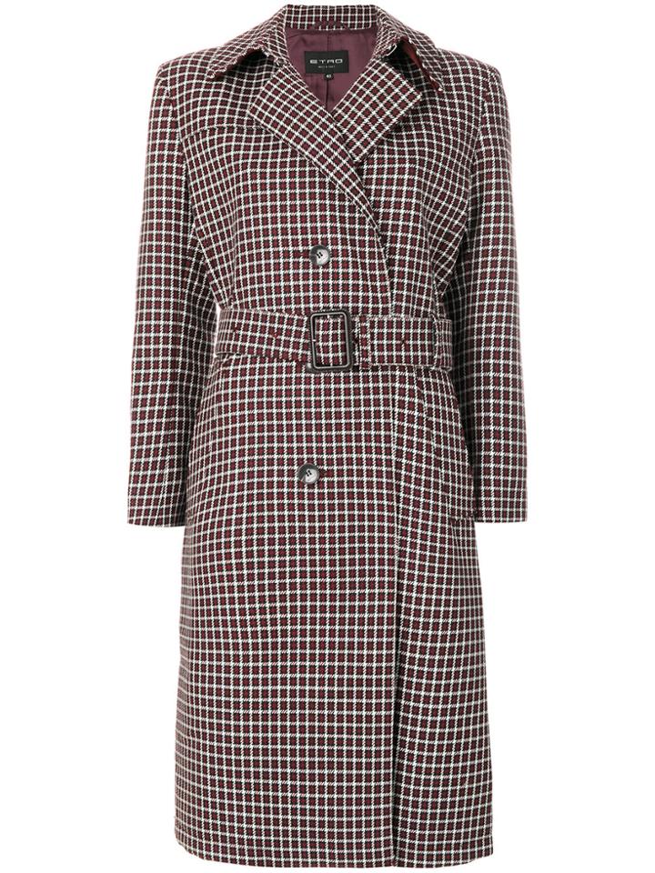 Etro Checked Belted Coat - Red
