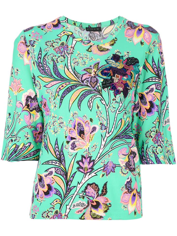Etro Floral Embellished Top - Green
