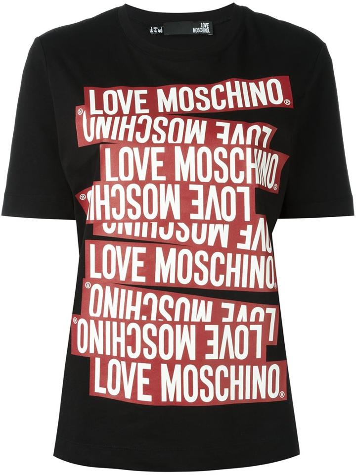 Love Moschino 'st. Tape' T-shirt, Women's, Size: 40, Black, Cotton