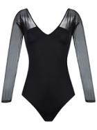 Brigitte V-neck Tulle Panel Body - Black