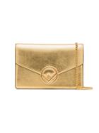 Fendi Metallic Gold Logo Leather Wallet On A Chain Bag