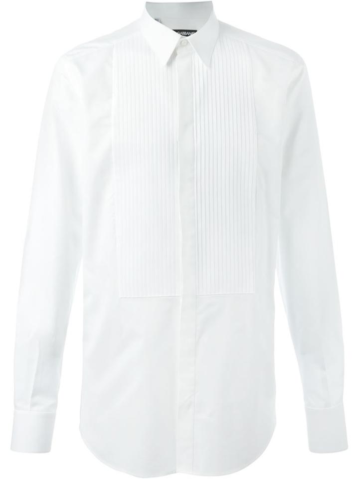 Dolce & Gabbana Pleated Bib Shirt, Men's, Size: 42, White, Cotton/silk