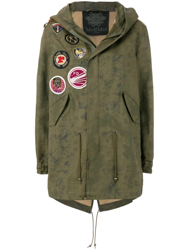 Mr & Mrs Italy Distressed Patched Midi Parka - Green