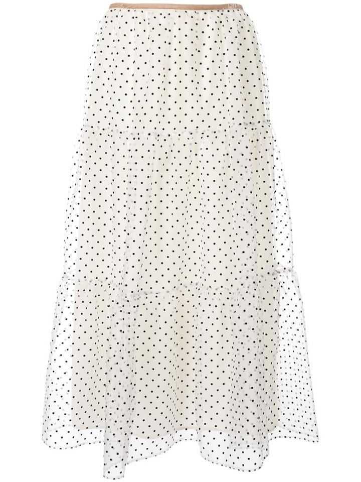 Tu Es Mon Trésor Dot Organdy Tiered Skirt - White