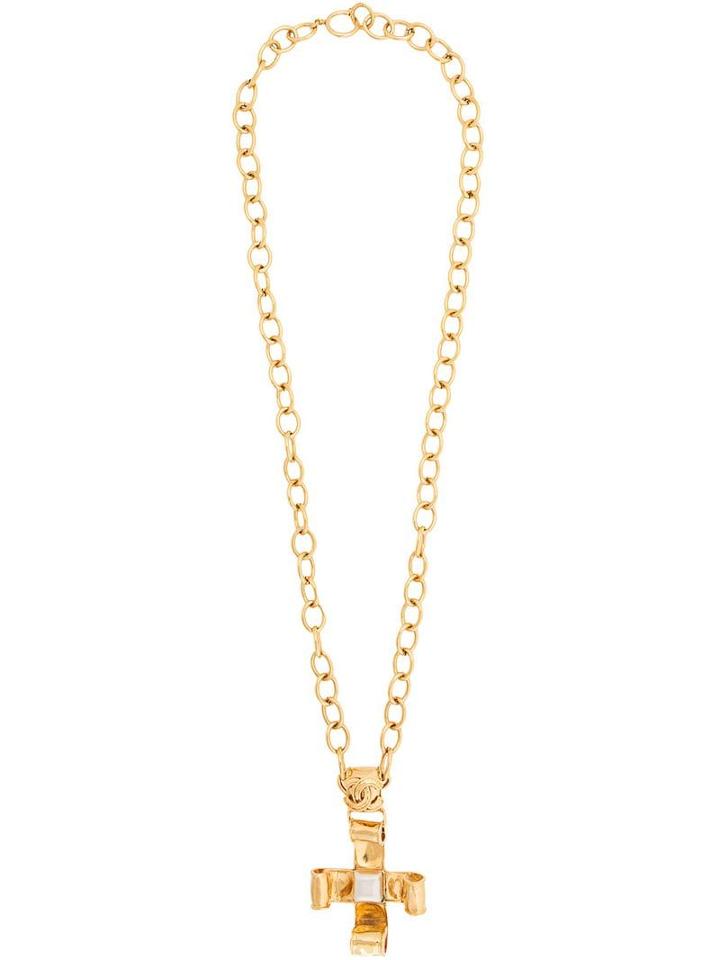 Chanel Pre-owned Pearl Cross Necklace - Metallic