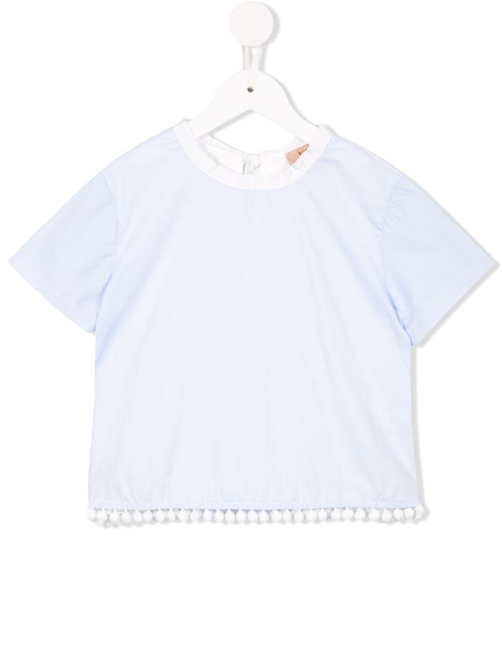 No21 Kids - Pom Pom Trim T-shirt - Kids - Cotton/spandex/elastane - 11 Yrs, Blue