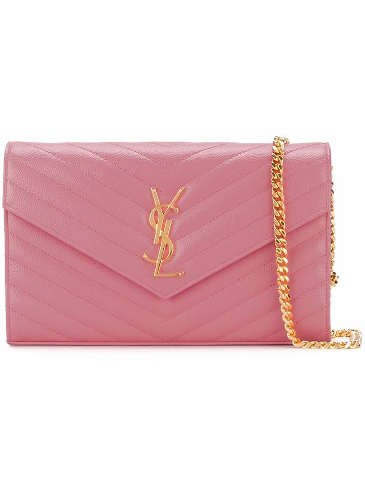 Saint Laurent 'monogram' Chain Wallet, Pink/purple, Calf Leather