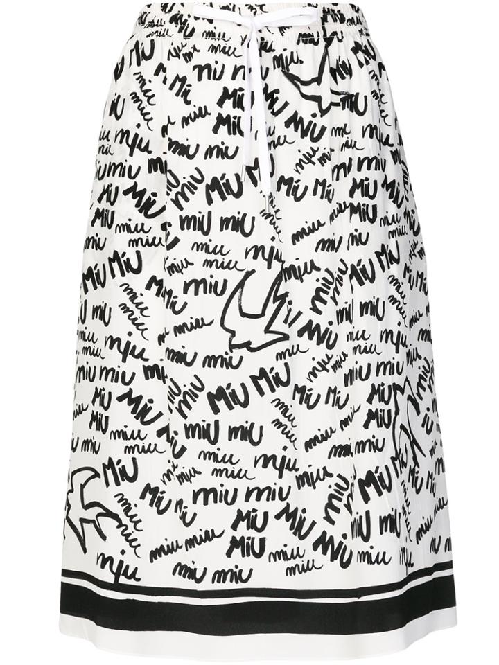 Miu Miu Logo Print Skirt - White