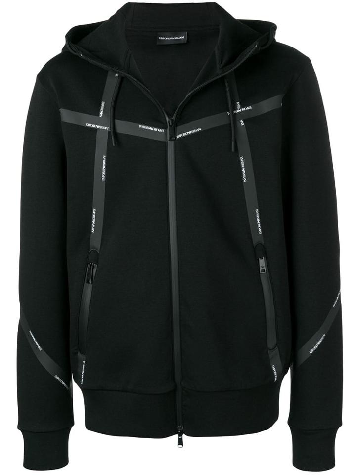Emporio Armani Logo Tape Print Hoodie - Black