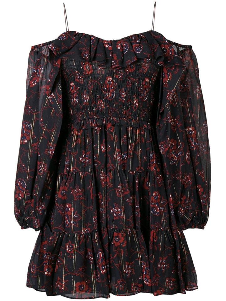 Ulla Johnson Short Off-shoulder Floral Dress - Black