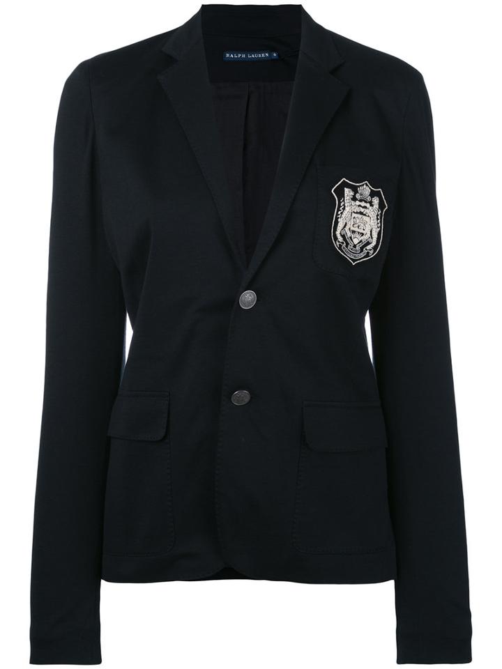 Ralph Lauren - Embroidered Emblem Blazer - Women - Cotton/polyester/spandex/elastane - 8, Black, Cotton/polyester/spandex/elastane