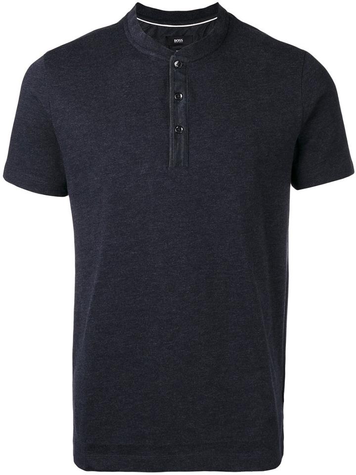 Boss Hugo Boss Collarless Polo Shirt, Men's, Size: Medium, Black, Cotton/polyester