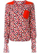 Sonia By Sonia Rykiel Floral Print Panel Detail Tie Sleeves V Neck Blouse, Women's, Size: 38, Red, Polyester