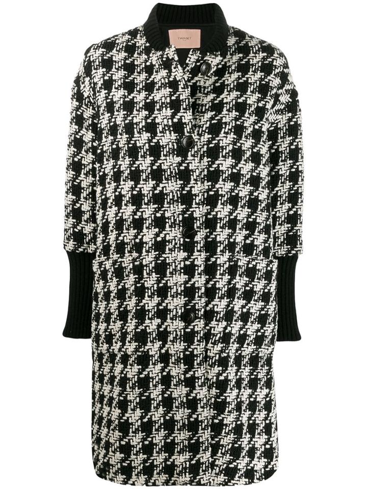 Twin-set Houndstooth Single Breasted Coat - Black
